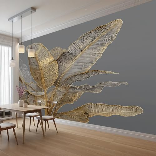 Wlujhia Papier Peint Panoramique Feuilles De Palmier 350x256 cm Revêtement Mural Décoration Pour Chambre Salon Feuilles De Bananier Poster Mural Décoration et Moderne