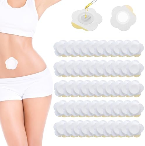 100Pcs Castor Oil Belly Button Patch, Spunlace Cloth Plum Blossom Pattern Silicone Bandage Foam Dressing, Self-Adhesive Bellies Button Wrap Pads Belly Buttons‌‌ Patches(Oil Not Included)