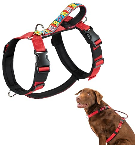 Arblina Imbracatura per Cani, Imbracatura Anti-Tiraggio e Anti-Fuga per Cani Piccoli/Medio/Grandi, Imbracatura a Inserimento Frontale con Clip e Maniglia Morbida, Rosso M