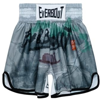 Choomomo Bambini Pantaloncini Muay Thai Uomo Bermuda Bambino Pantaloncini da Boxe per Uomo da Allenamento Shorts Sportivi con Disegni MMA Grigio 9-10 Anni