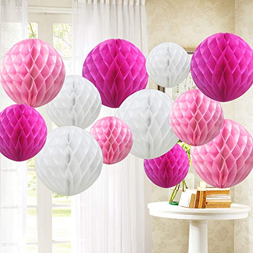 12 Stück von wabenförmigen Bällen von Time to Sparkle - Dekoration für die Hochzeitsparty, in verschiedenen (gemischten) Größen erhältlich, Balls-Pink Shade