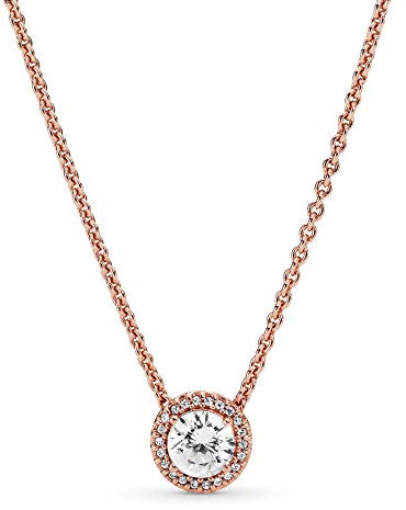 Pandora Timeless Round Sparkle Halo 14k Rose gold-plated necklace with clear cubic zirconia