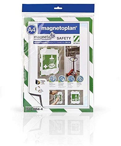 magnetoplan 1131345 Magnetofix Safety Magnetrahmen 5 Stk. A3 grün-weiß | Magnethaftender Sicherheits-Rahmen für Warnhinweise, A3 | Magnetischer Inforahmen für Büro, Schule, Lager + Werkstatt