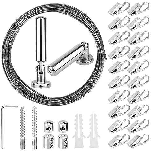 [5 Metri ] OOTSR Acciaio Inossidabile Foto Hanging Wire Clothesline Tenda per finestre Tenda Wire Crafts Organizer con (20) doccia tenda clip