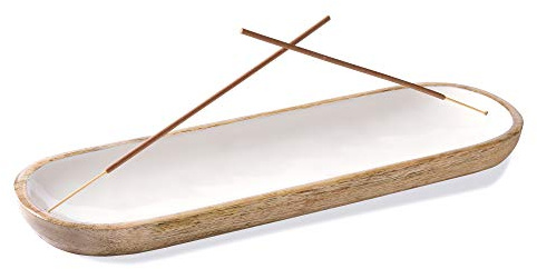Folkulture Incense Holder for Home | Modern Incense Burner or Insence-Stick Holder for Gifts| Mango Wood Incense Tray Trough for Sticks 12 x 4 Inches, White