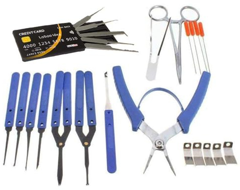 Loboo Idea 5 Pieces Credit Card Lock Picking Tool Kit and 14 Pieces Ultimate Broken Key Extractor Set, Damaged Key Remove Kit, Home Depot Locksmith Tool Removal Hooks LockPick