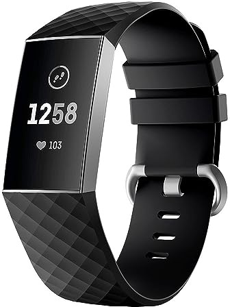 INF Armband für Fitbiti Charge 3/4, Uhrenarmband für Damen und Herren, Silikon, Large, schwarz