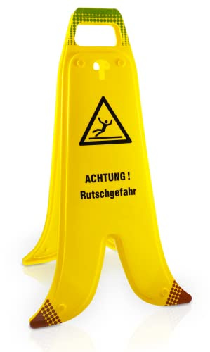 Betriebsausstattung24 Warnaufsteller „Achtung Rutschgefahr“ in Bananenoptik -Kunststoff - Signalgelb - Größe B x H: 33,8 x 60,0 cm - Kennzeichnung von Gefahrenstellen