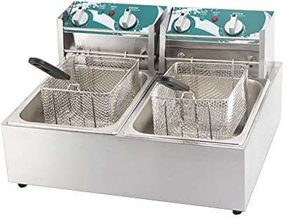MNSSRN Friggitrice Commerciale in Vaso Fritto Elettrico, friggitrice da Tavolo, friggitrice, Macchina fritta, usata in Patatine Fritte, Famiglia Francese Fritto,Double