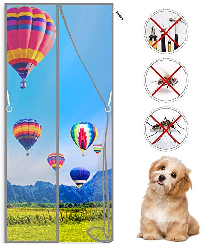 Magnete für fliegengitter 85 x 200 cm Insektenschutz Magnet Fliegenvorhang, mit Heavy Duty Mesh Fliegengitter Magnetvorhang für Türen, für Balkontür Kellertür Patio Grau