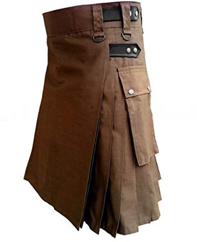 Hommes Kilt Traditionnel Mode Écossaise Nouvelle Jupe Utilitaire Classique Rétro Médiévale Écosse Plissée Épissure Kilt Écossais, Marron C., XXL