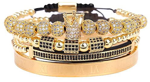 HYHONEY Gold Bracelets For Men Gold Bracelets For Women Mens Bracelet Beaded Bracelets Zircon Crown King Bracelets For Men Women Stainless Steel Cuff Bangle Gold Cuff Bracelets For Women