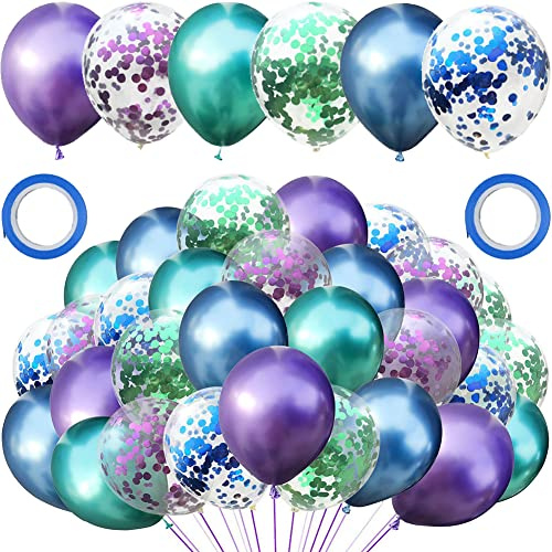 Meerjungfrau Ballon Kit, 30 Stück metallisch Blau Lila Grün und Konfetti Luftballons Set, Perfekt für Mädchen Kinder Geburtstagsfeier Party und Kinder Dusche Party, Festival Hintergrund Dekoration