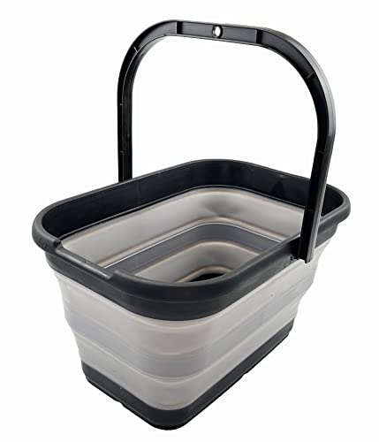 SAMMART 12L Faltbarer rechteckiger handlicher Eimer (Schwarz/Legierungsgrau)