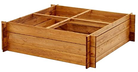 NATIV Pflanzkasten aus Holz | Kräuterbeet mit 4 Pflanzzonen | Hochbeet 100 x 100 x 30 cm (L x B x H) | Blumenkasten aus FSC-zertifiziertem Holz | Einfach aufbaubares Gemüsebeet