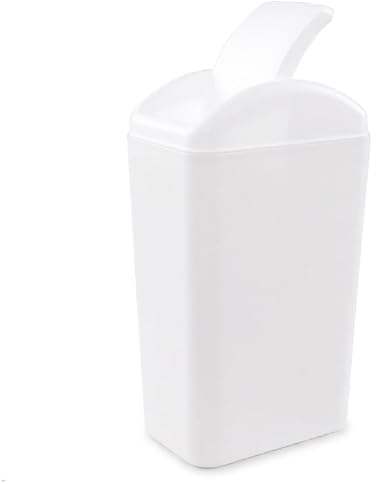 Zerdyne White Plastic Trash Bin with Lid, 1 Pack 3.5 Gallon Swing-Top Trash Can