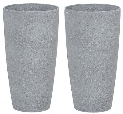 Beliani Conjunto de 2 macetas de Mezcla de Piedra Gris 23 cm Jardinera Minimalista Abdera