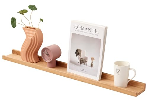 TREOAKWIS Schweberegal Holz, Wandregal Eiche Massiv Bilderleiste Eiche Bücherregal Kinder Wand Regalbrett Holz für Wohnzimmer, Kinderzimmer, Schlafzimmer, Büro (Natürlich, 60 x 15 cm)