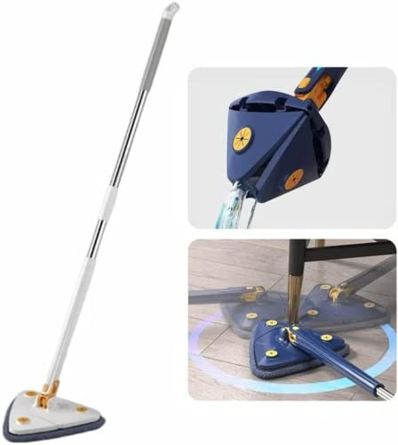 Mocio triangolare auto-strizzante a mano – Rotabile a 360° Triangolo regolabile Mop per la pulizia di pavimenti, pareti, finestre, bagno, cucina, blu multiuso