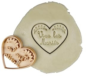 3DKOUPE - Emporte-pièce coeur - Vive les Mariés avec branches de lauriers - Couleur au choix - Conçu et fabriqué en France