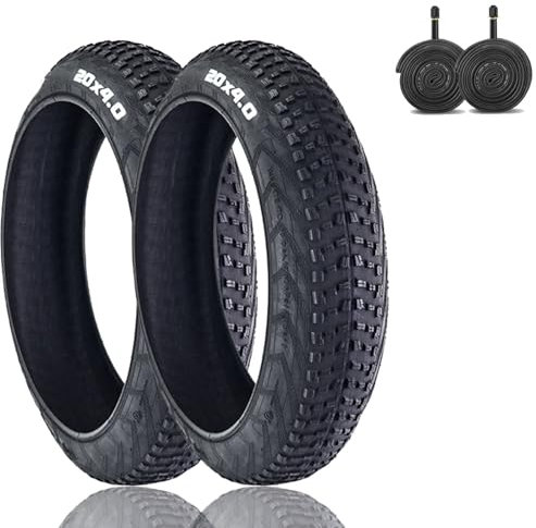BaiWon 2er-Pack 20 Zoll Fat Reifen 220x4.0(102-406) Plus 2er-Pack 20 Zoll Fat schlauche 20x4.0 AV32mm Ventil，kompatibel 102-406 E-Fahrrad/Mountainbike 20x4.0 Fahrradreifen | 30 PSI