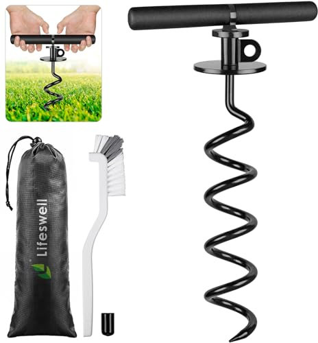 Lifeswell Estaca de amarre para perros de 15 pulgadas, estaca en espiral resistente para perros medianos a grandes de hasta 220 libras, sin enredos, ancla de perro para patio, campamento y playa