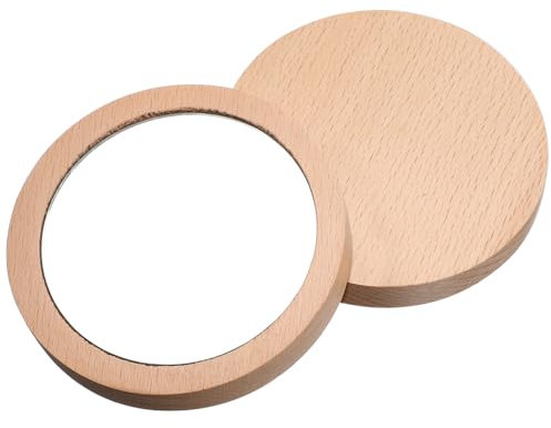 Lot de 2 Petits miroirs de Poche en Bois - Rond - Compact - Miroir cosmétique Portable pour à Main pour Femme - 6 5 cm et 7 5 cm - Idéal pour Les Enfants et