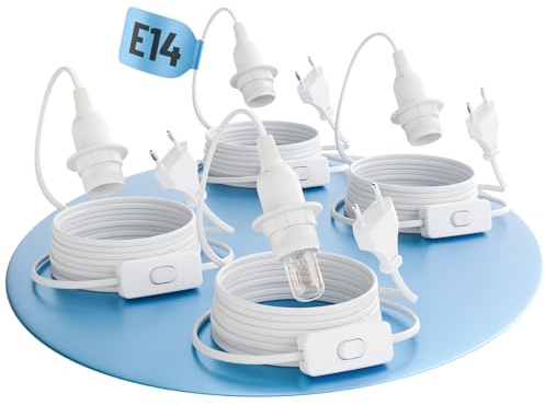 greate 4x Douille E14 avec câble et interrupteur blanc 3,5 mètres - Douille pour lampe avec prise max. 60W 250V - cable lampe de chevet