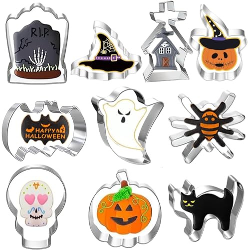 Halloween Ausstecher, 10 Stück Ausstechformen Edelstahl Keksausstecher Halloween Ausstecher- Kürbis, Gespenst, Fledermaus