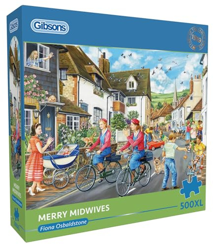 Gibsons Merry Midwives 500XL Jigsaw Puzzle for Adults - Extra Large Pieces for Easy Handling - Nostalgic Charming Community Scene by Fiona Osbaldstone - Premium Sustainable UK/EU Made - Great Gift