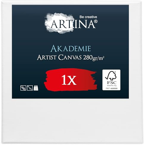 Artina bespannte FSC® Keilrahmen Leinwand zum Bemalen für Acrylfarben | 50x50cm Weiß 100% Baumwolle Leinwände zum malen bespannter Canvas Künstlerleinwand für Aquarell Ölfarbe Akademie
