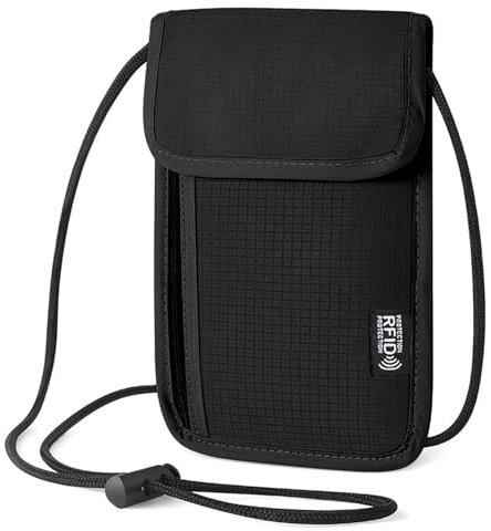 Brustbeutel mit RFID Schutz,Brusttasche Reisegeldbeutel,Wasserdicht Schwarz Handy Umhängetasche Herren,Anti-Diebstahl Unisex Reisegeldbeutel,Brustbeutel für Passport,Kreditkarten,Smartphone (Schwarz)