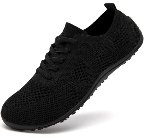 DLWKIPV Women's Barefoot Shoes Walking Sports Zero Drop Sole Running Casual Sneakers Slip On Breathable Soft Fashion House Shoes All_Black Size US 8