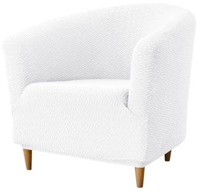Hearda Sesselschoner Sesselbezug 1 Stück, Weiß Elastisch Stretch Sesselhusse Sesselüberwurf | Jacquard Club Chair Sessel Bezug für Clubsessel Cocktailsessel Universal