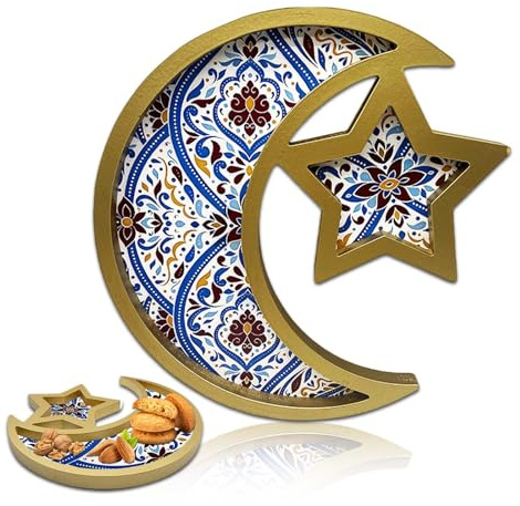 Assiette en Bois Ramadan - Plateau Bois Eid Mubarak - Plateau décoratif pour la célébration d'Eid Mubarak, Assiette Ramadan de Haute qualité, Plateau Eid Mubarak pour Une décoration de Table