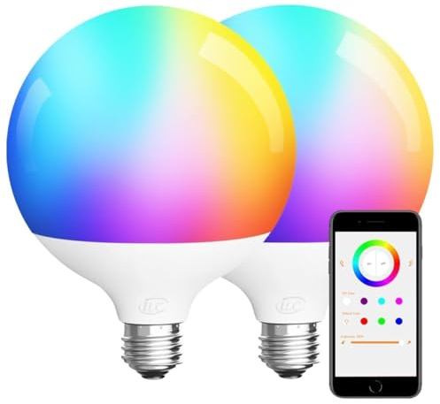 iLC G120 LED Große Glühbirne E27 15W, Φ 120mm, Kompatibel mit Alexa (Echo-Geräte erforderlich), Farbwechsel, Farbtemperatur 2700K - 6000K, 150W Äquivatlent, CRI>95+(2 Stück)