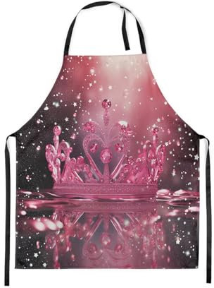 Loussiesd Rosa Krone Schürze für Frauen Männer Prinzessin Krone für Lady Jugend,Krone Kochschürze mit verstellbarem Hals Glitter Sterne Rosa Diamanten Wasserdicht Küchenschürze