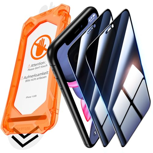 UniqueMe für iPhone 11/XR für Panzerglas Sichtschutz - [Full Screen Displayschutz] Schutzfolie Sichtschutz für iPhone 11/XR Schutzglas,Auto Installation,2 Stück