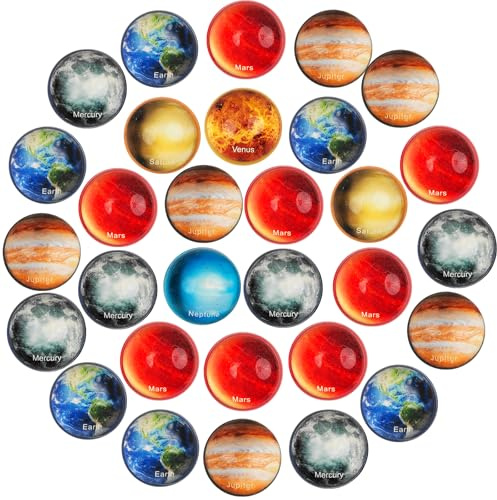 32 mm Temática Planetario Pelotas Mano de Obra Fina, 30 Piezas Sistema Solar Colorida Bola de Fiesta de Rebote, Reutilizable Galáctico Patrón Pequeño Goma Bolas para Fiesta Infantil Regalos Festivos