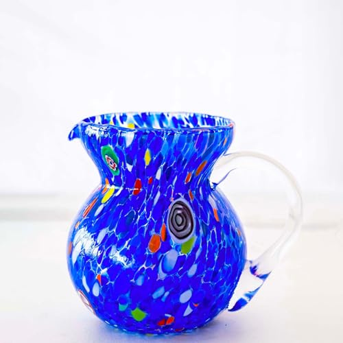 MurArt Murano Lot de 6 verres de 350 ml Collection Marea en verre soufflé à la main en fabrication artisanale Made in Italy (bleu, cruche)