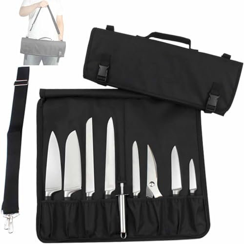 Lnlscle Sac À Couteaux Professionnel, 17 Emplacements pour 13 Couteaux, 1 Couteau Et 3 Ustensiles, Sac De Chef Oxford pour Les Chefs Et Les Étudiants en Cuisine (Couteaux Non Inclus)