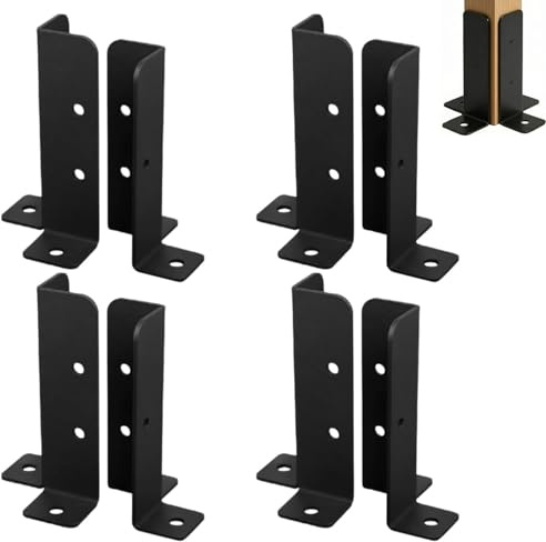 8 PCS Adjustable Pergola Post Base Brackets Fit 1.5x1.5,2x2,2x4,4x4 Posts,Heavy Duty Metal L‑Shaped Fence Post Anchor Kit for Decking,Fencing,Railing,Mailbox,Patio,Garden,Easy Install