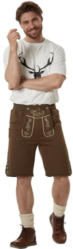 dressforfun, Pantaloni Corti bavaresi in Pile Morbido, Vegani, Stile Lederhosen Uomo, con Ricami Autentici, Tasche pratiche, Outfit Oktoberfest Costume Tradizionale Tirolese - Elegante Marrone, 48
