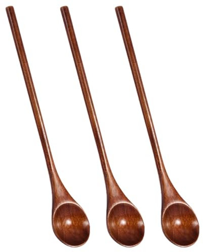 Lot de 3 cuillères à confiture en bois à long manche lisse pour mélanger facilement le thé et le café