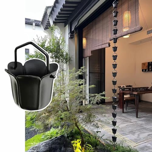 Sistema di raccolta dell'acqua piovana a forma di coppa di fiori neri, 14 m, per grondaie, paesaggi esterni (2 m/2 m), fontana decorativa da giardino