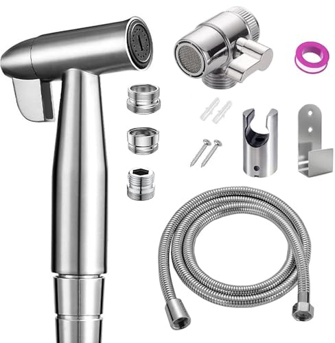 Home Handheld Bidet Toilet Set, Stainless Steel Sliding Switch Nozzle Hose and Fittings, Ideal for Washing Hair or washbasin
