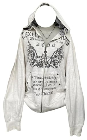 Suncadmious Felpa con Cappuccio Oversize da Donna con Stampa Vintage di Lettere Stile Gotico Anni 2000 a Maniche Lunghe con Tasche con Cerniera Ampia e Sportiva