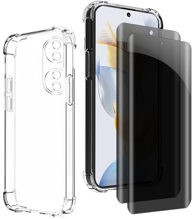 Kiokyrgm Pellicola protettiva in vetro temperato per Honor 90 5 g, 1 custodia in TPU con 2 pezzi in vetro temperato, 9H, pellicola protettiva in silicone trasparente, anti-giallo, sottile