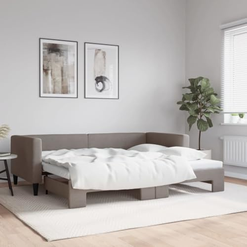 Qnhdfrt Ausziehbares Tagesbett 2 in 1 als Sofa und Doppelbett 90x200 cm mit Stoffbezug Taupe Robustes Holz-Metall-Gestell Platzsparend für Wohnzimmer Schlafzimmer Gästezimmer