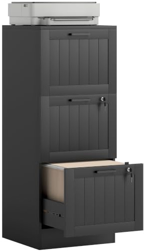 HOMCOM Caisson Bureau 3 Tiroirs Serrures 40x40x101cm Noir | Meuble Rangement Bureau, Barres de Suspension Réglables pour Documents, Caisson de Rangement Compact pour Travail ou Chambre